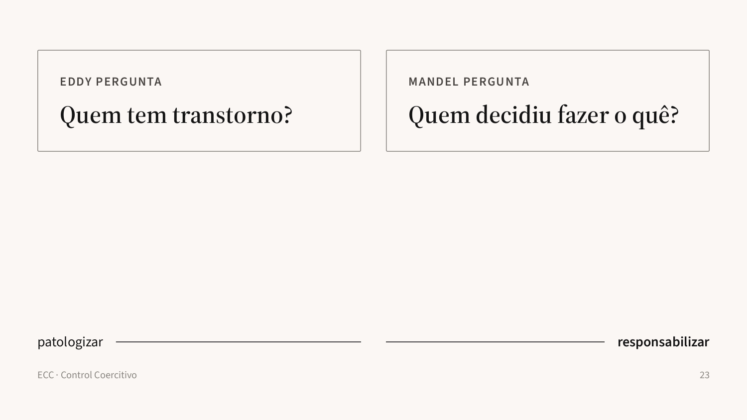 Slide 23: Patologizar / responsabilizar